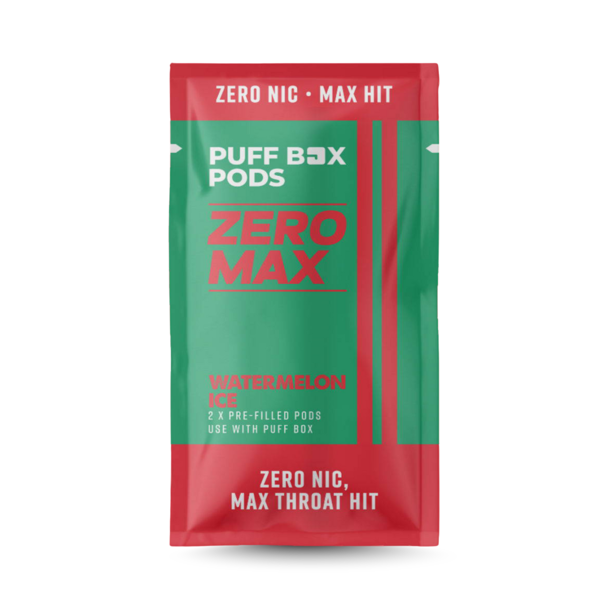 Puff Box Pods Zero Max packaging with red and green design, Watermelon Ice flavour