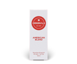 A 10ml white cardboard box of American Blend tobacco e-liquid, featuring a red circular logo and red text including "PG 80 / VG 20" and "Nicotine 6mg/ml".
