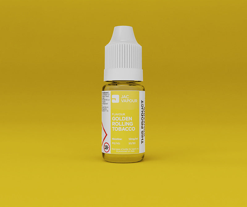 10ml bottle of 50/50 Golden Rolling Tobacco e-liquid with yellow label