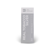 A 10ml box of JAC Vapour Real Tobacco Silver 10ml high PG e-liquid, featuring a minimalist grey and white design with vertical text.
