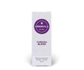 Turkish Blend tobacco flavour e-liquid packaging in white and purple design with text "PG 80 / VG 20"