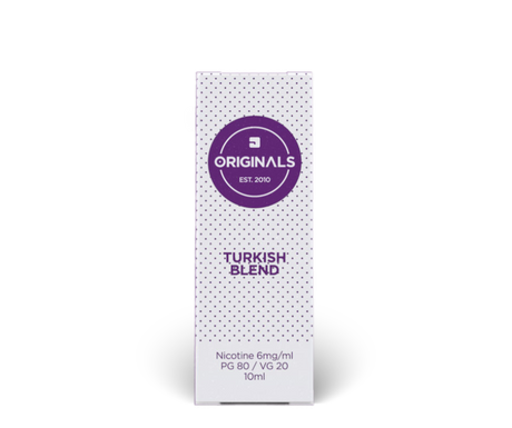 Turkish Blend tobacco flavour e-liquid packaging in white and purple design with text "PG 80 / VG 20"