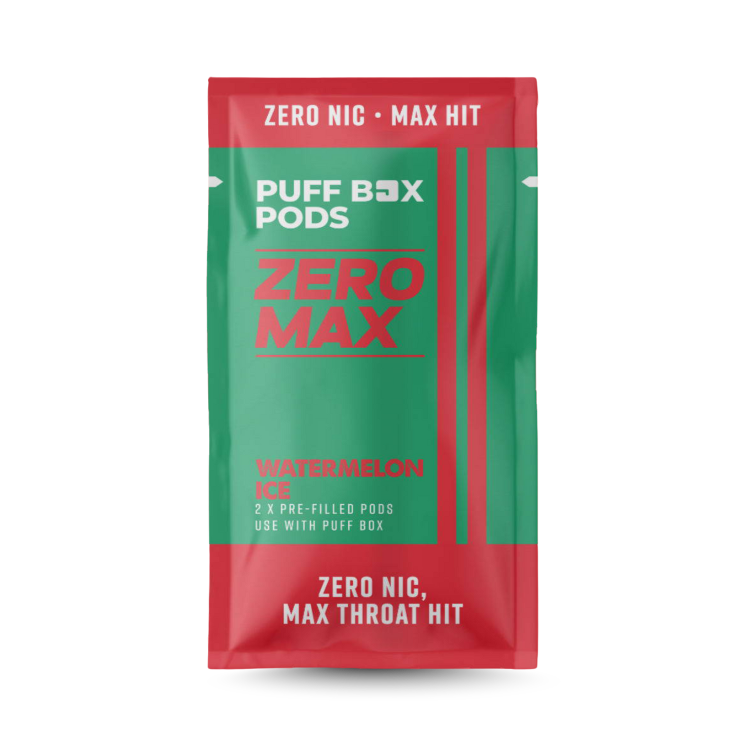 Puff Box Pods Zero Max packaging with red and green design, Watermelon Ice flavour