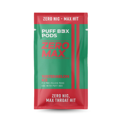 Puff Box Pods Zero Max packaging with red and green design, Watermelon Ice flavour